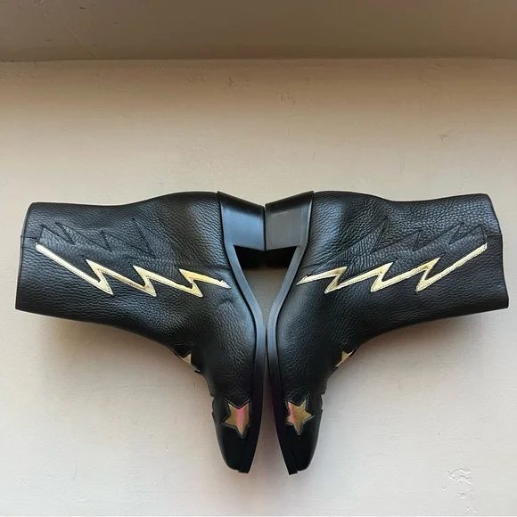 MODERN VICE Golden Bolt Black & Metallic Gold Leather Ankle Boots Size EU 35/US5 - Picture 6 of 16